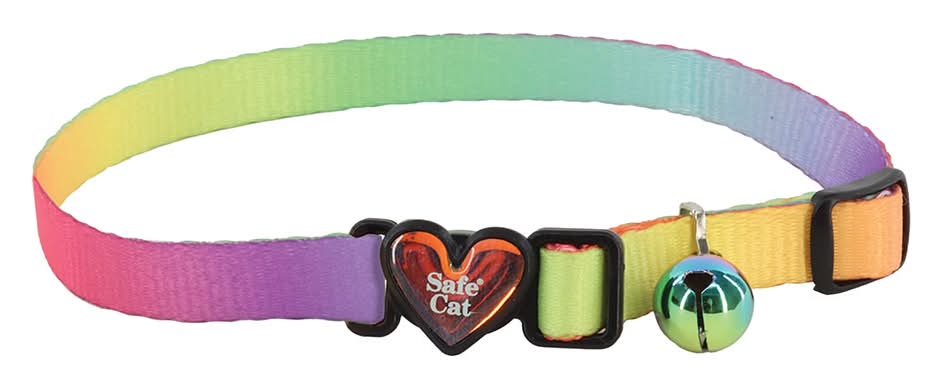 Safe Cat Pastel Rainbow Heartbreaker Adjustable Cat Collar w/ Breakaway Heart Buckle (One Size)