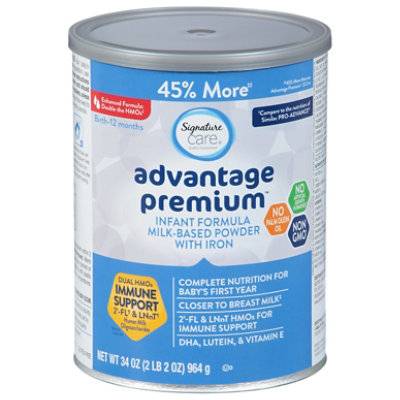 Signature Care Infant Formula Advantage Premium Milk Based Powder With Iron For Baby (34 oz)