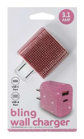 Trendy Dual Port Wall Charger, USB-A & USB-C Dark Pink