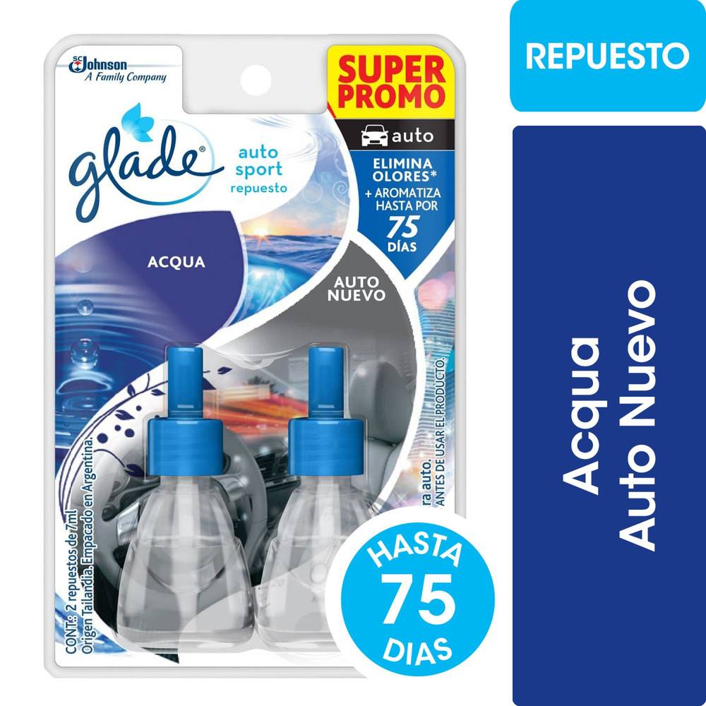 Glade · Repuesto aromatizante líquido - Acqua / Auto Nuevo (2 un)