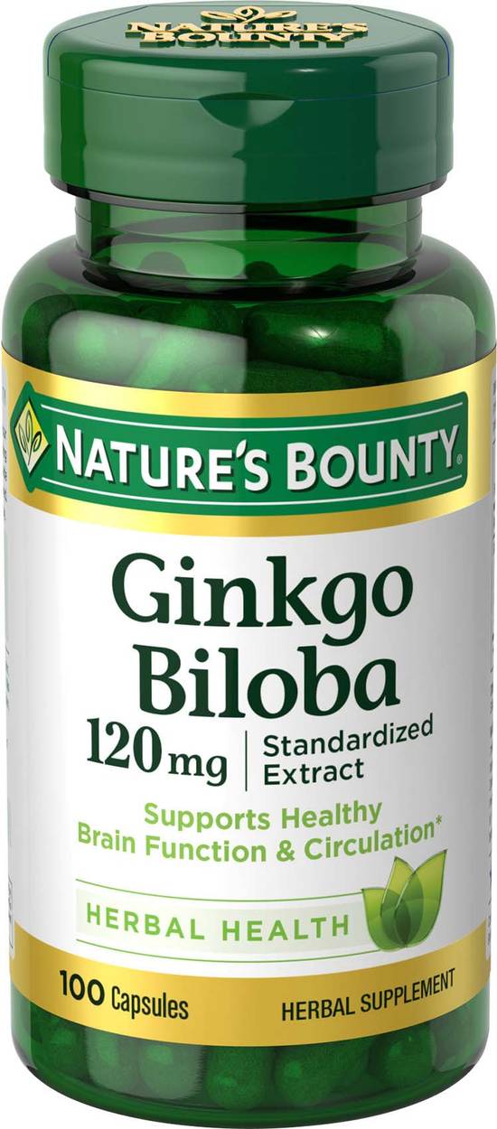 Nature's Bounty Ginkgo Biloba Standardized Extract Capsules 120mg, 100CT