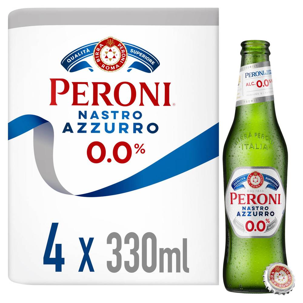 Peroni Nastro Azzurro 0.0% Alcohol Free Beer Lager Bottles 4x330ml