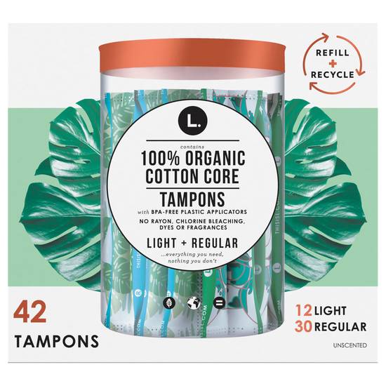 L. 100% Organic Light + Regular Cotton Core Tampons