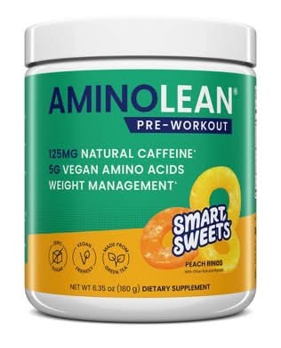 RSP Nutrition AminoLean x Smart Sweets Pre-Workout Energy Supplements Peach Ring Candy Powder - 6.3oz