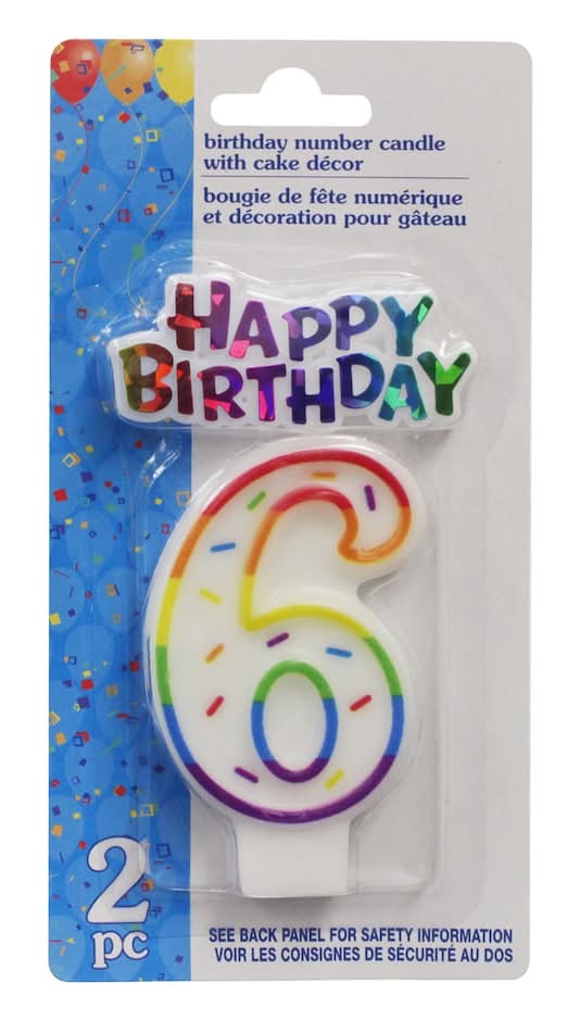 Number 6 Happy Birthday Candles With Cake Decor (2 ct)