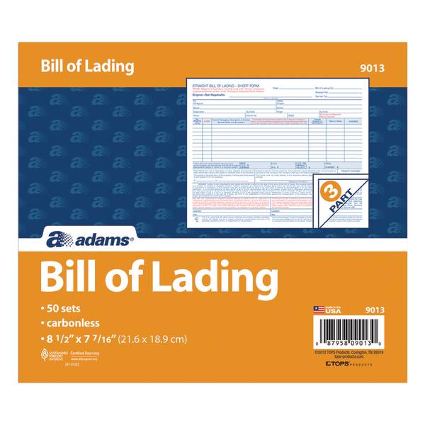 Adams Bill Of Lading Forms, 8 1/2" X 7 7/16", 3-part 50 ct