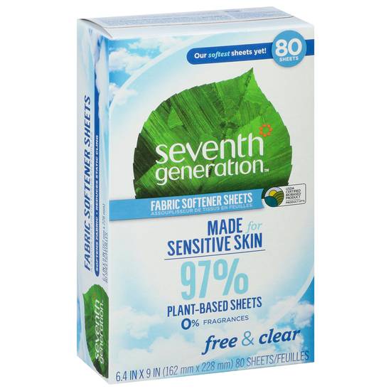 Seventh Generation Free & Clear Fabric Softener Sheets (80 sheets)