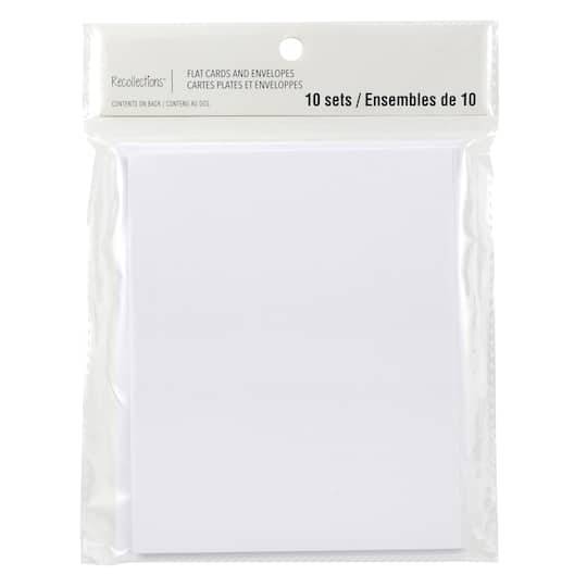 10 Sets Of White Flat Cards & Envelopes By Recollections, 4.25" X 5.5"