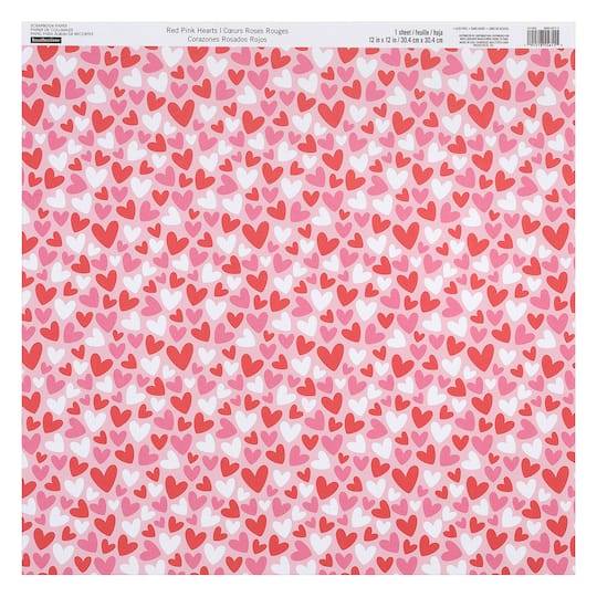 Recollections Hearts Scrapbook Paper, 12" X 12", Red-Pink-White