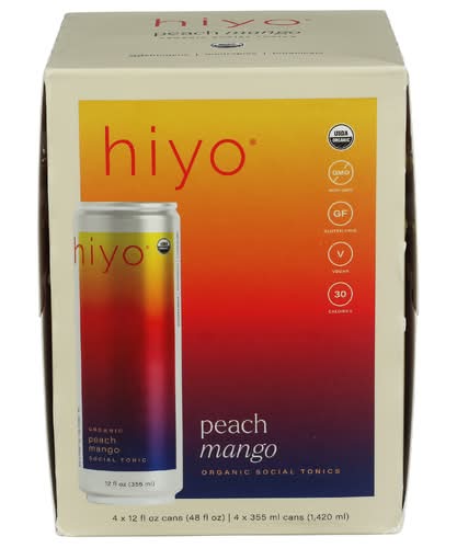 Hiyo Organic Peach Mango Functional Seltzer 4 Pack
