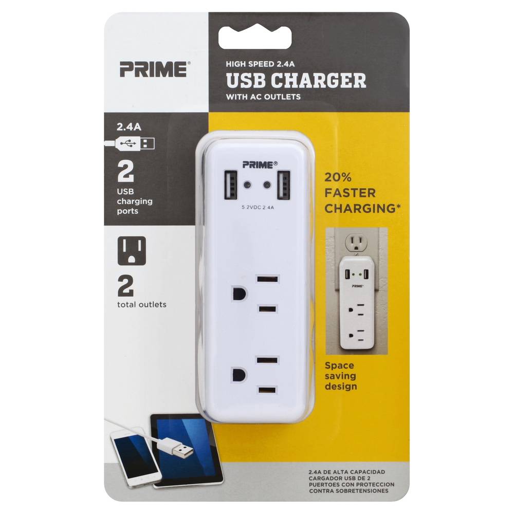 Prime High Speeds 2.4a Usb Charger With Ac Outlets