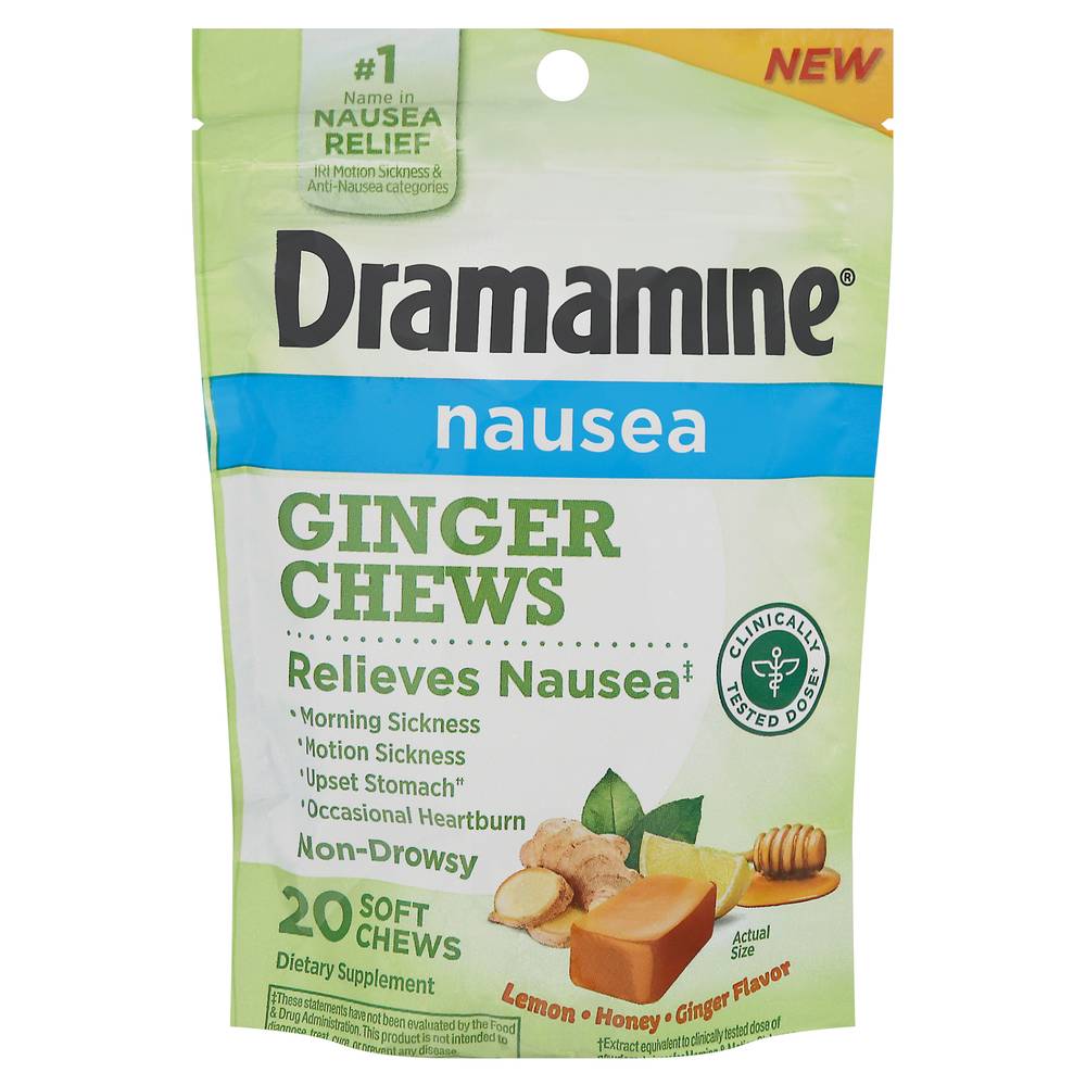 Dramamine Non-Drowsy Ginger Chews Nausea Relief (4.8 oz, 20 ct)