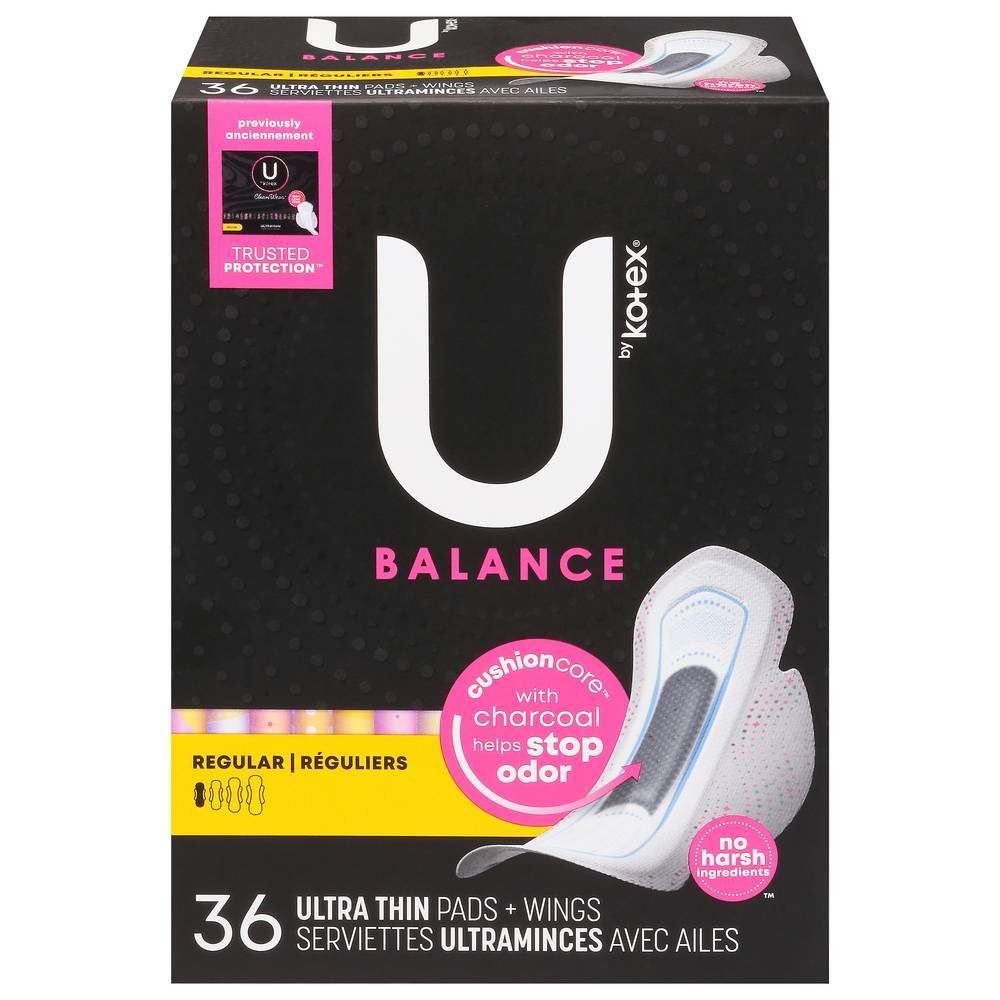 U by Kotex Balance Regular Ultra Thin Pads + Wings (36 ct)