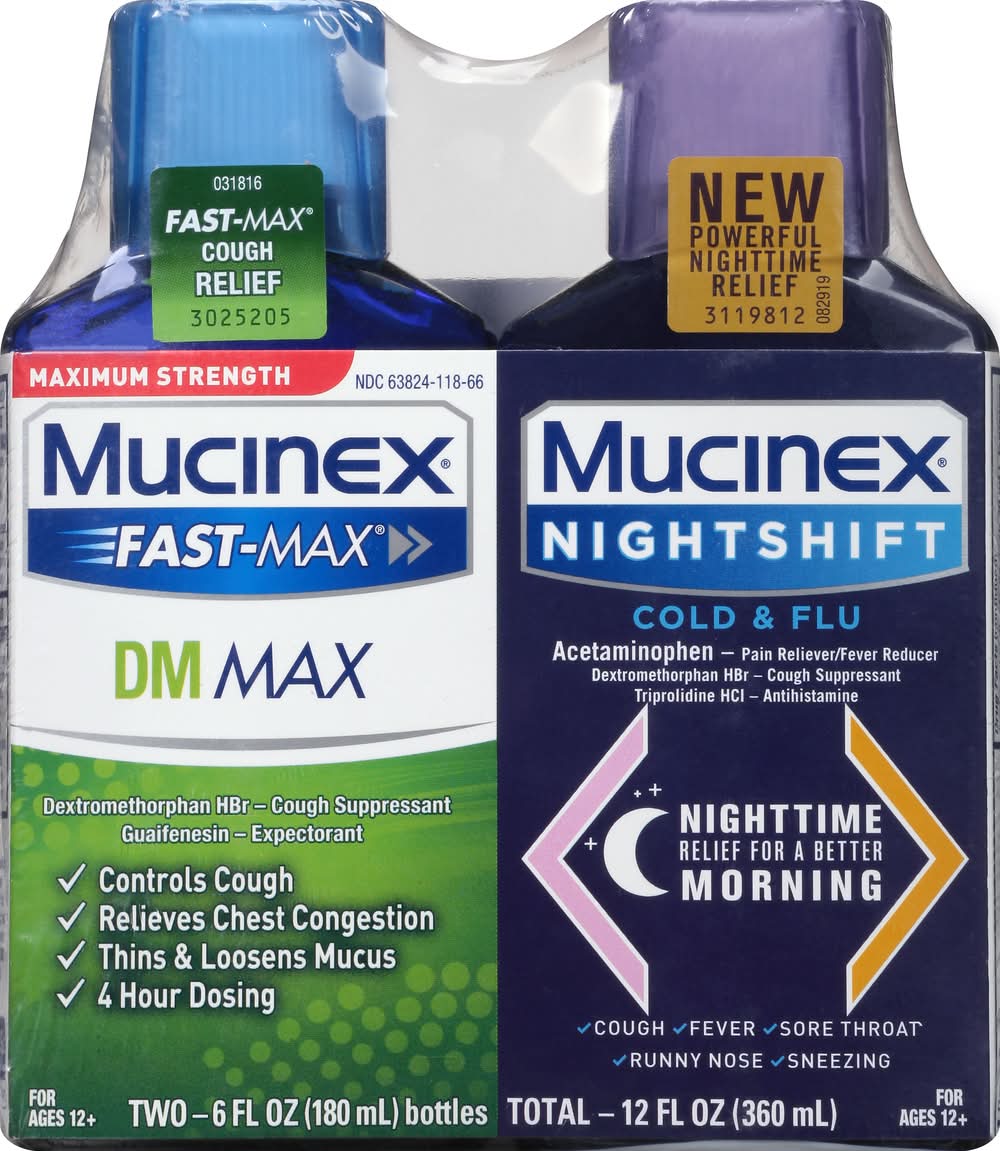 Mucinex Fast-Max Dm Max & Nightshift Cold & Flu Liquid Ages 12+ Year (12 pack)