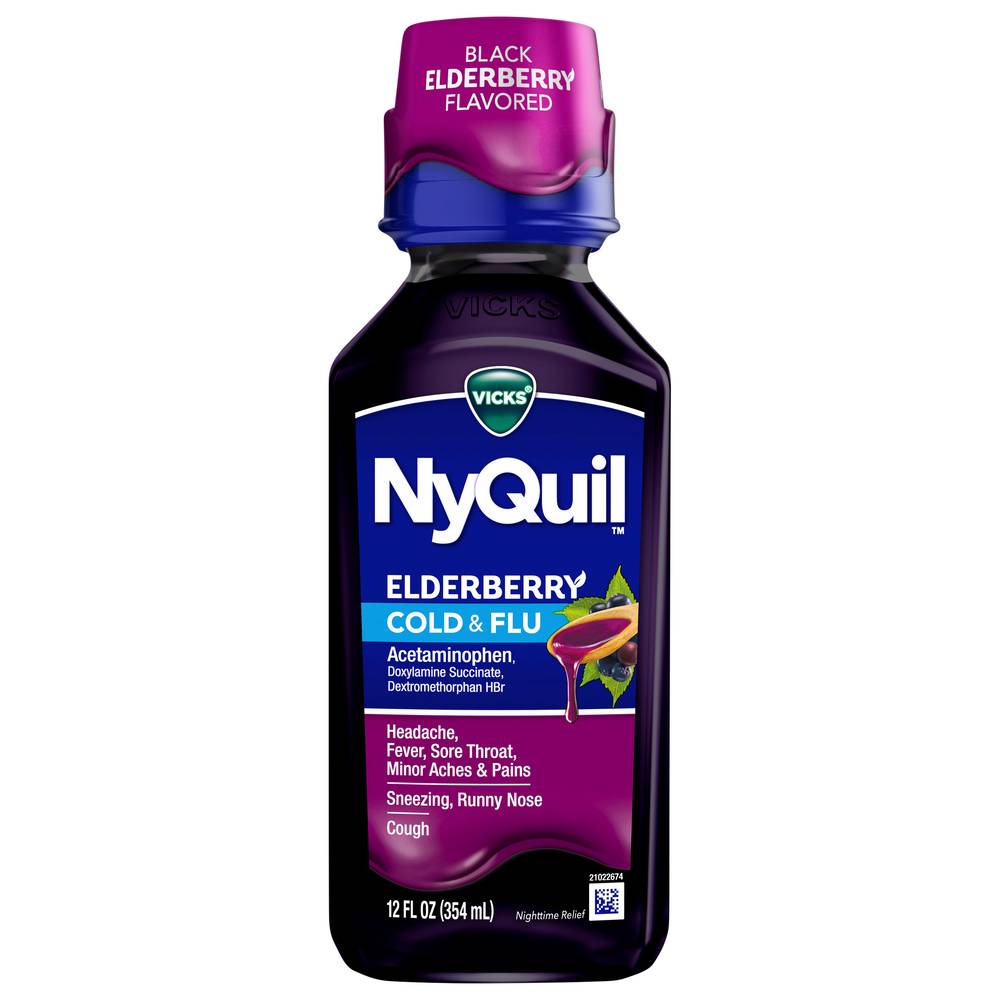 NyQuil Flavor Cold & Flu Relief Liquid, Elderberry (12 fl oz)