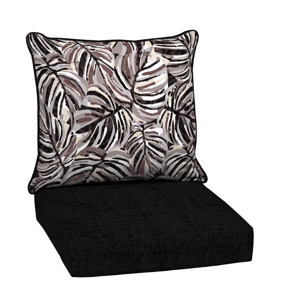 Style Selections 24-in x 24-in 2-Piece Black Tropical Deep Seat Patio Chair Cushion | HQ17297A-9C4