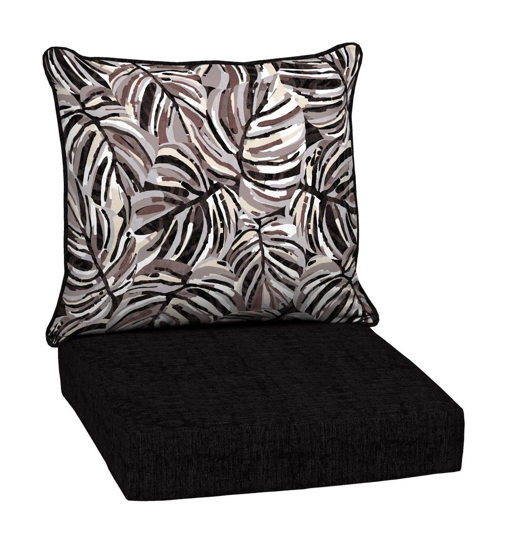 Style Selections 24-in x 24-in 2-Piece Black Tropical Deep Seat Patio Chair Cushion | HQ17297A-9C4