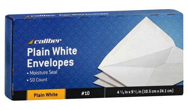 Caliber Envelopes, 4 1/8 Inches x 9 1/2 Inches, Plain White (10 ct)