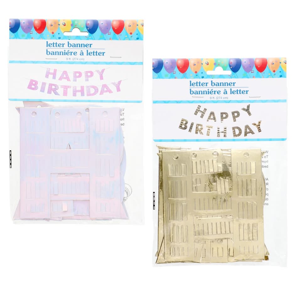 Happy Birthday Banner, 9 ft, Assorted