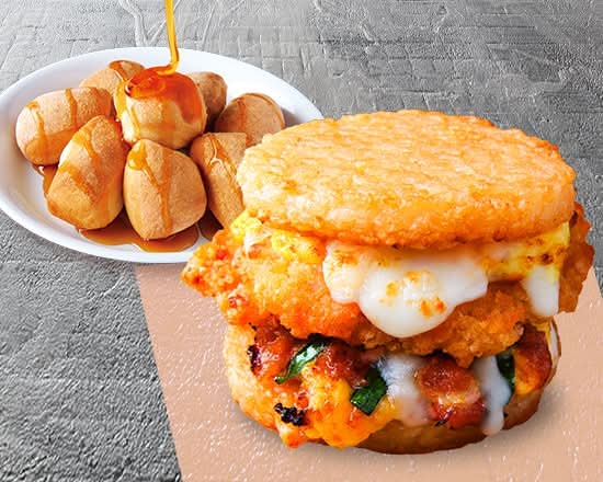 ピザ屋なのに ライスチキンバーガーセット Rice chicken burger Set