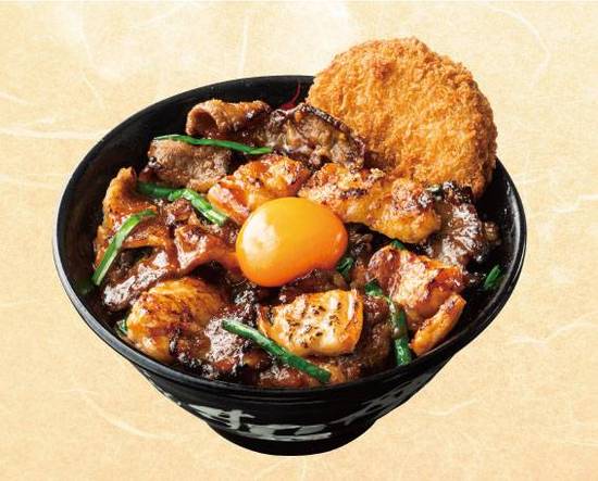 メンチカツ合盛り大阪ホルモン牛カルビ味噌焼肉丼