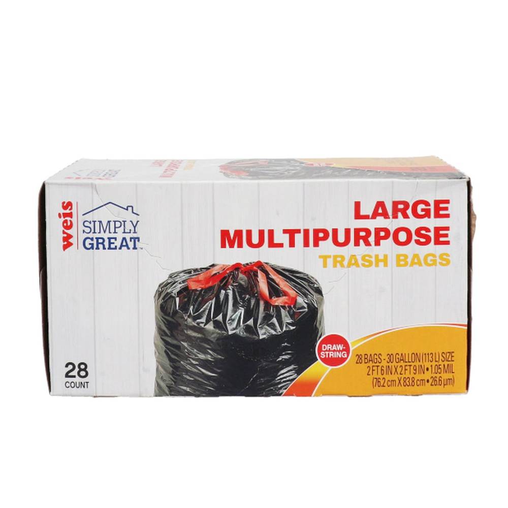 Weis Large Multipurpose Trash Bags With Drawstrings, 30 Gallon (28 ct)