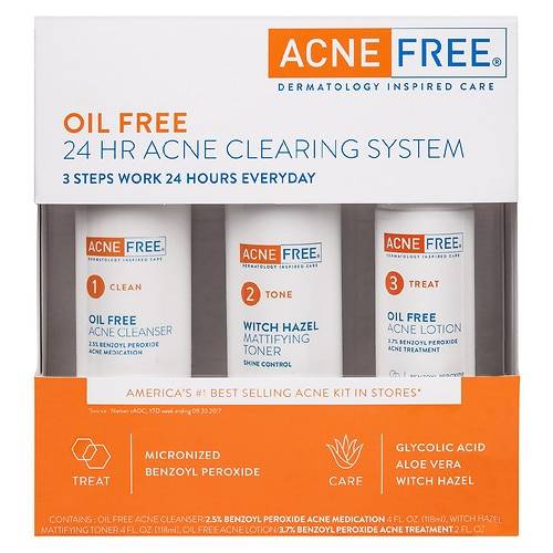 AcneFree 3 Step 24 Hour Acne Treatment Kit with Benzoyl Peroxide - 1.0 ea