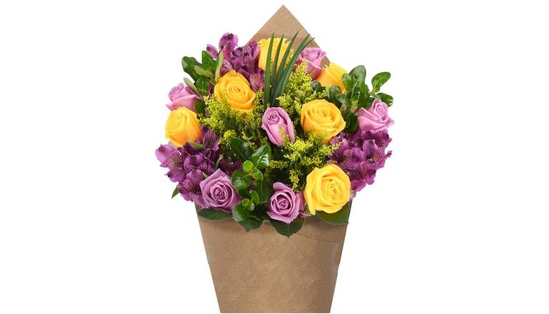 Premium Dozen Rose Bouquet - Yellow - Purple