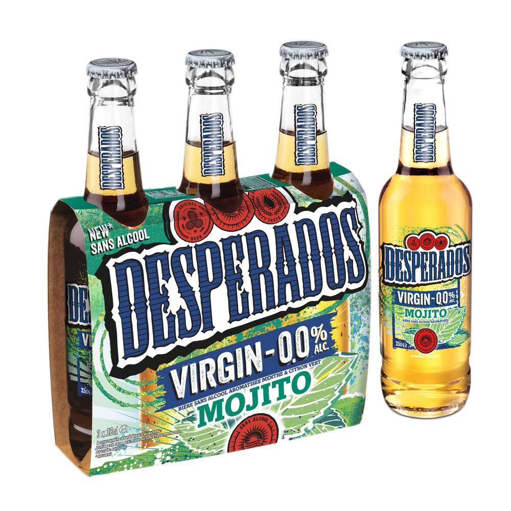 Desperados - Bière blonde arôme virgin mojito sans alcool (3 x 333ml)