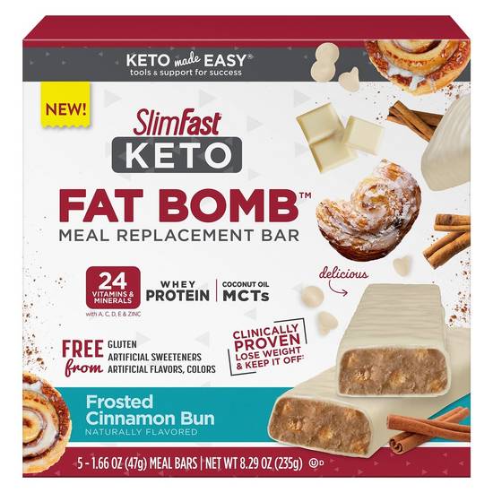 Slimfast Keto Fat Bomb Frosted Cinnamon Bun Bar (5 pack, 1.66 oz)