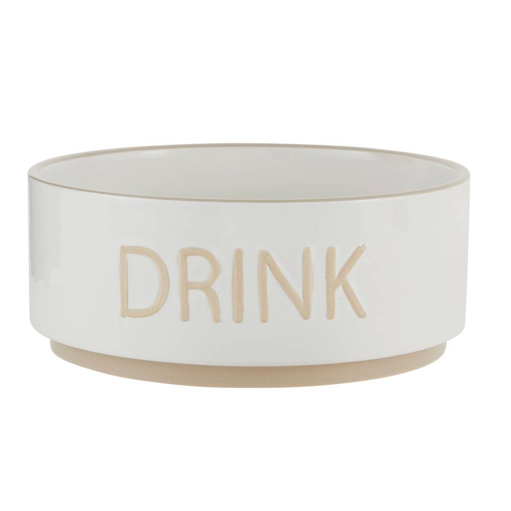Top Paw® \"Drink\" White Embossed Ceramic Dog Bowl (Color: White, Size: 8.75 Cup)