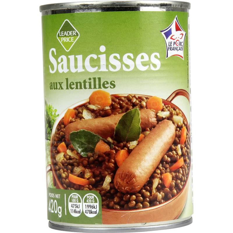 Leader Price - Saucisses aux lentilles (420g)