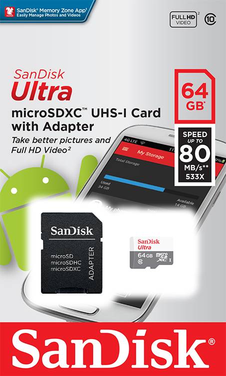 SanDisk Ultra MicroSDXC UHS Card with Adapter 64GB (1 ct)