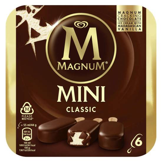 Magnum mini bâtonnets glacés vanille enrobage chocolat x6 264 g