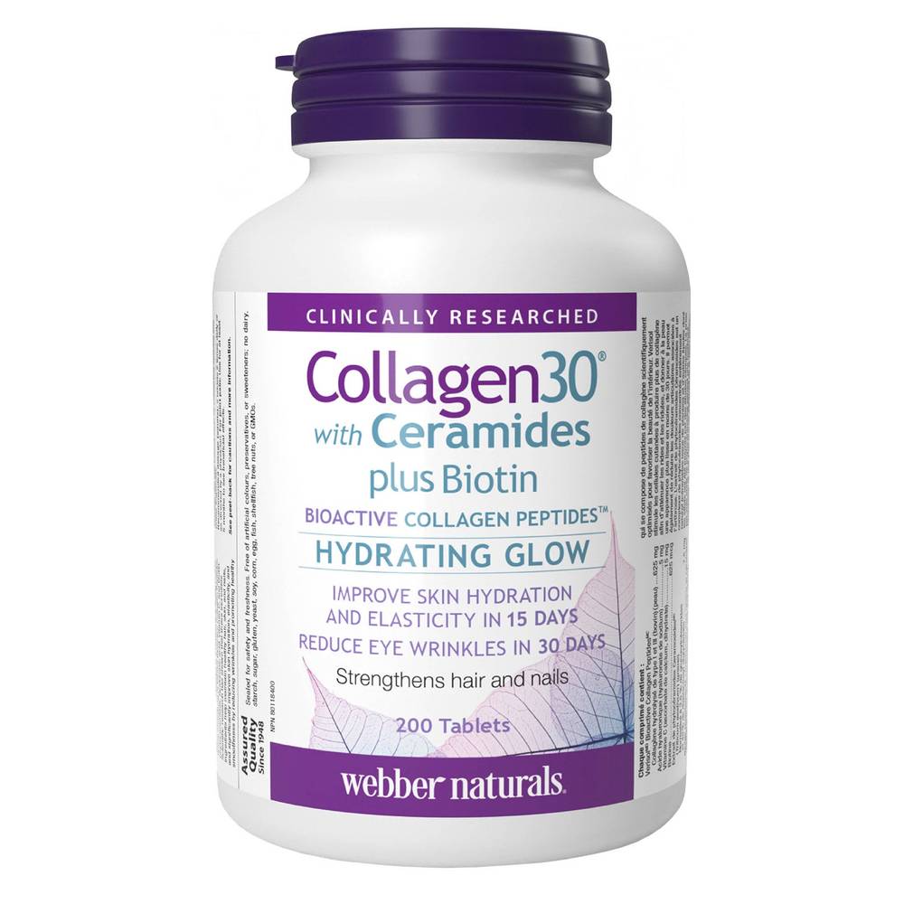 Webber Naturals Collagen30 avec céramides plus biotine (200 unités) - Collagen30 with ceramides and biotine (200 unites)