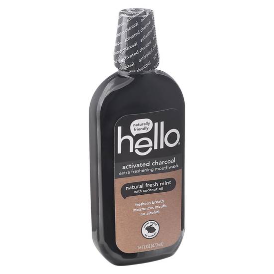 Hello Activated Charcoal Natural With Coconut Oil Mouthwash (fresh mint )