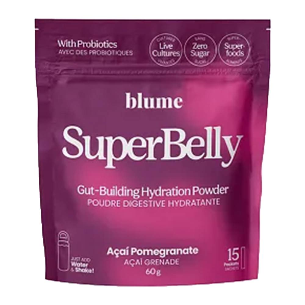 Blume Superbelly Gut Building Hydration Powder, Acai Pomegranate (4 g, 15 ct)