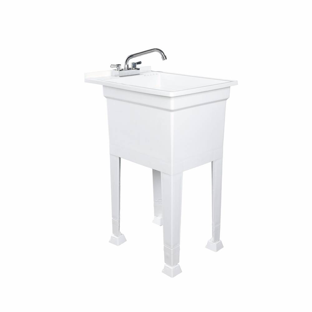 Project Source 18-in x 24-in 1-Basin White Freestanding Utility Tub with Drain and Faucet | 999-LUT18WHT