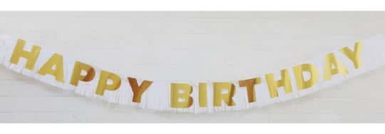 Celebrate It Happy Birthday Fringe Banner, 6.5 Ft, Gold-White