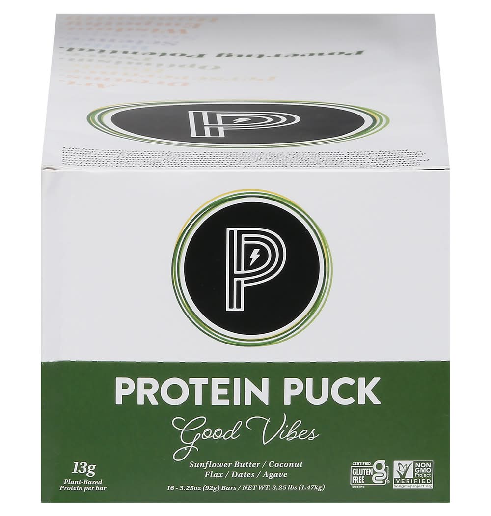 Protein Puck Good Vibes Protein Bars, Sunflower Butter-Coconut-Flax-Dates-Agave (3.25 lbs)