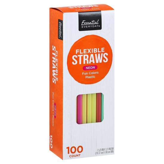 Essential Everyday Fun Colors Flexible Neon Straws (100 ct)