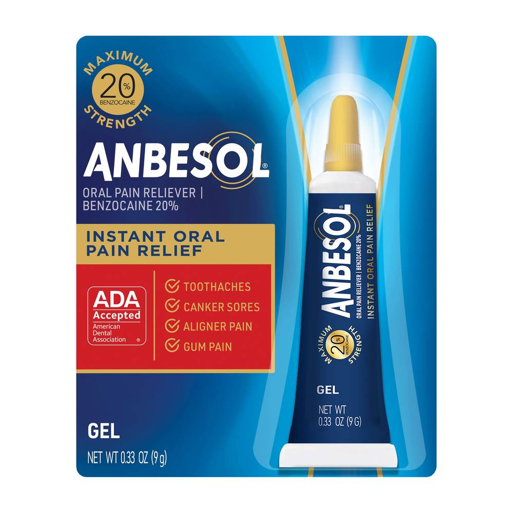 Anbesol Oral Pain Reliever Gel, Benzocaine 20% Maximum Strength, 0.33 OZ