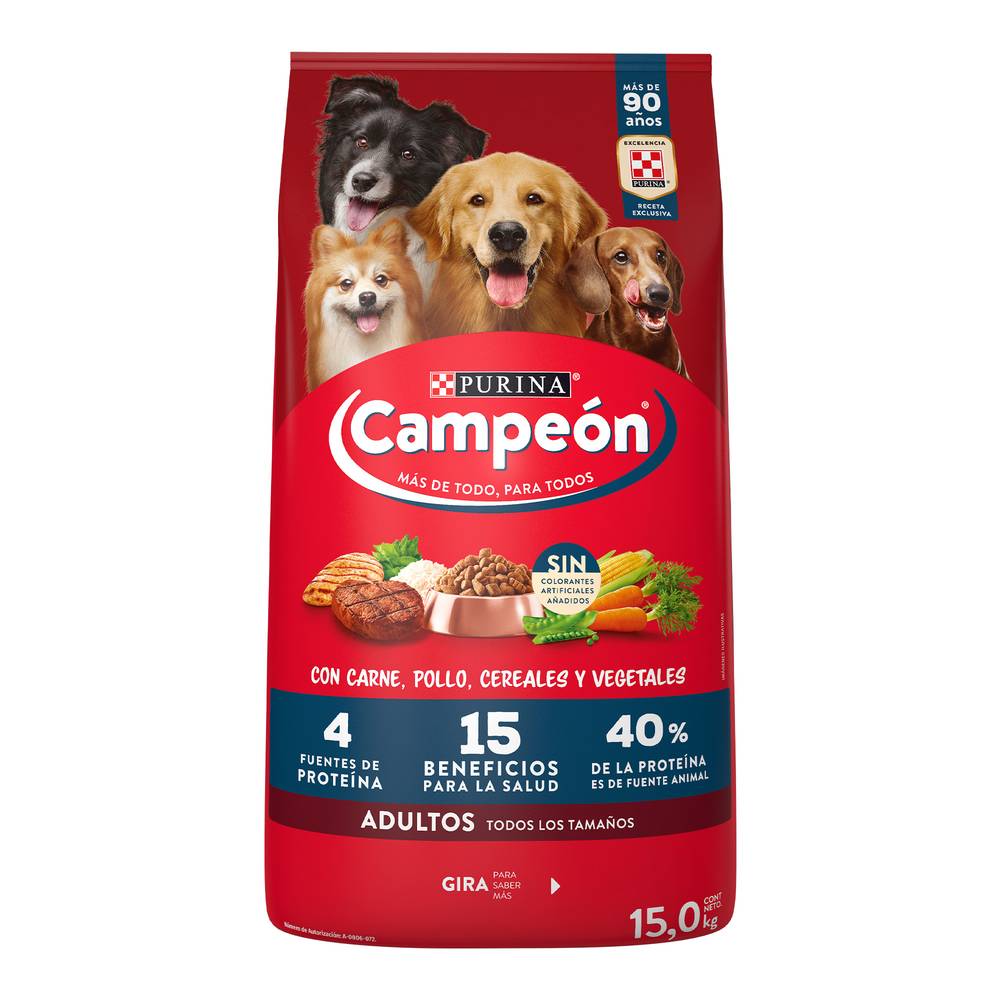 Campeón · Alimento seco para perro con carne, cereales y vegetales, Adulto (15 kg)