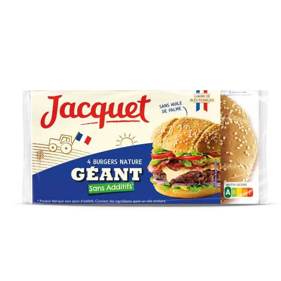 Jacquet Pain Burger Géant Nature sans additif x4 350g.