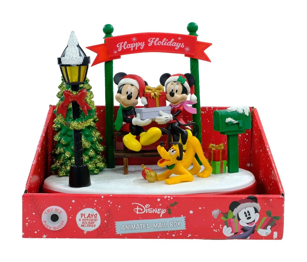 Disney Merry Christmas Mickey & Minnie Mouse Animated Mailbox Scene