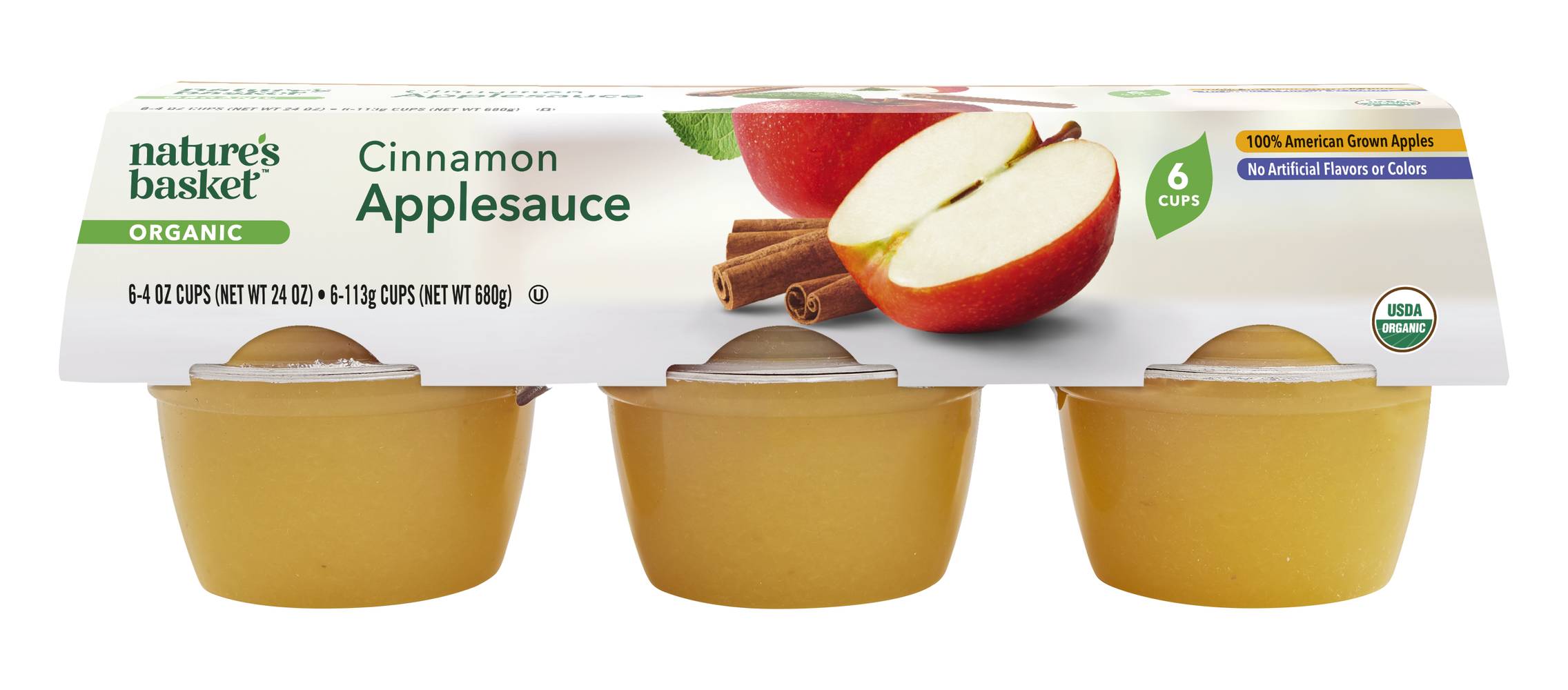 Nature's Basket Organic Applesauce, Cinnamon (4 oz, 6 ct)