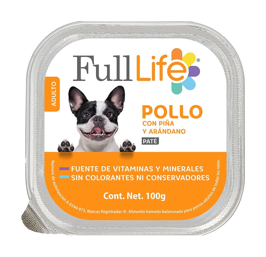 FullLife · Alimento húmedo para perro, pollo con piña y arándanos, Adulto (100 g)
