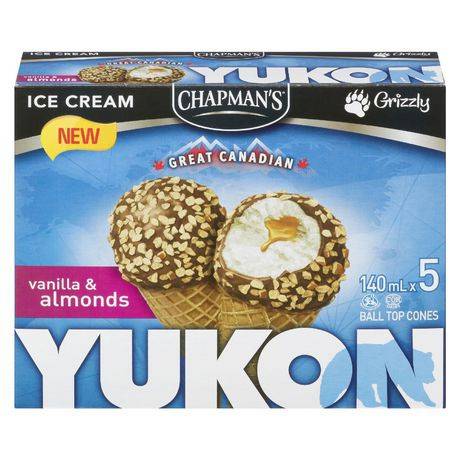 Chapman's Yukon Ice-Cream Ball Top Cones, Vanilla-Almonds (700 ml, 5 ct)