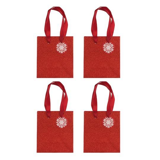 Celebrate It Christmas Mini Glitter Gift Bags, 4.5 x 5 x 2.5 inch, Red (4 ct)