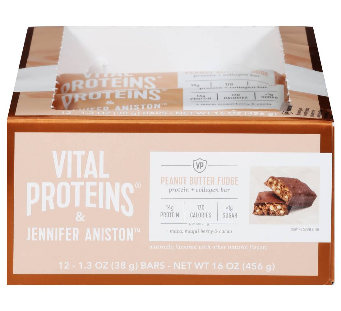 Vital Proteins Jennifer Aniston Protein + Collagen Bar, Peanut Butter Fudge (16 oz, 12 ct)